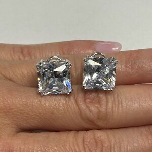 Large Asher Cut White CZ Silver Stud Earrings